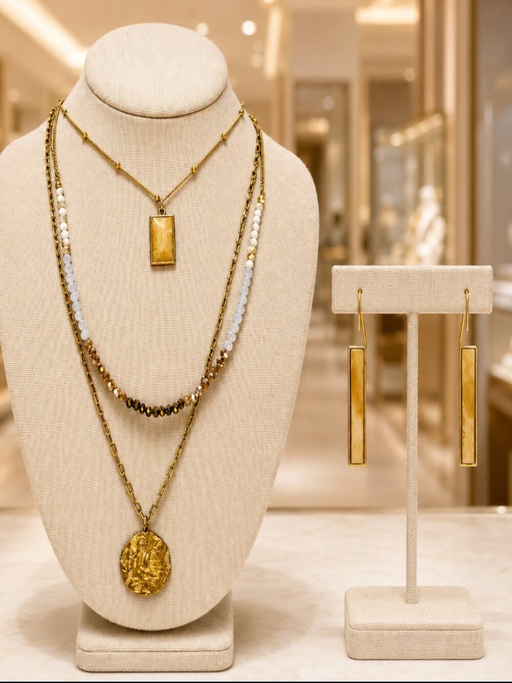 Lydell NYC Gold-Tone Multi-Strand Necklace & Long Bar Earrings Set